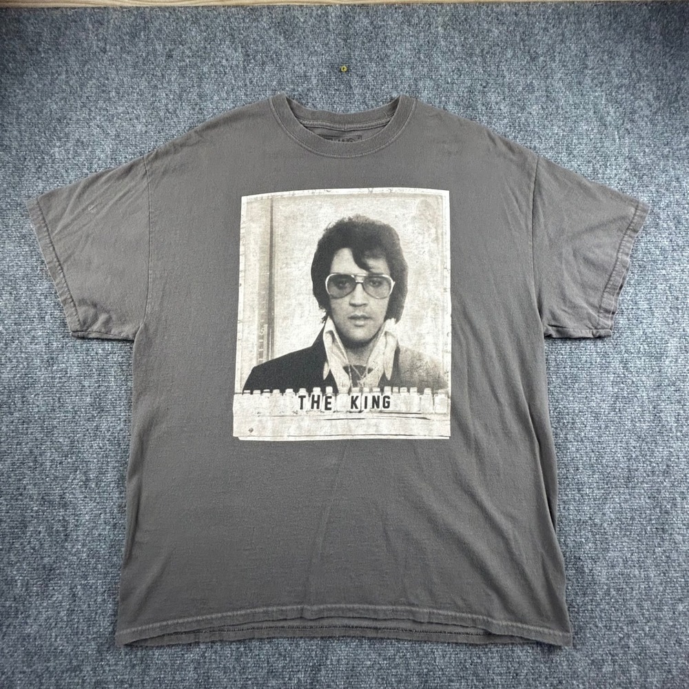 Elvis Presley The King Mugshot Graphic T-Shirt Mens XL Gray Rock and Roll Tee